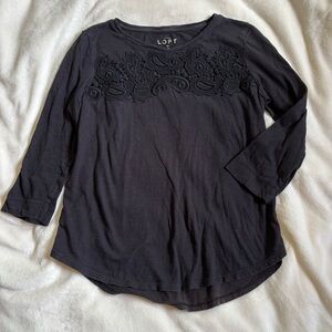 LOFT Black Embroidered Top Size XS